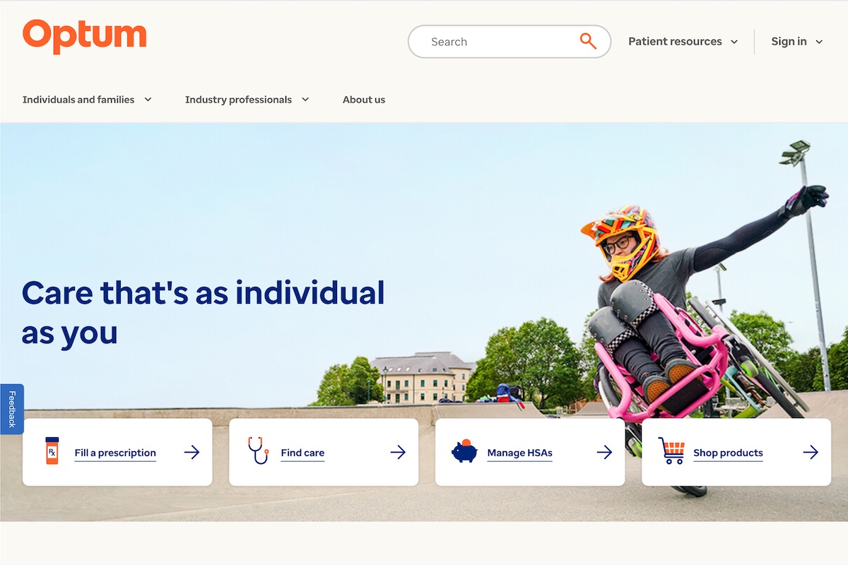 Optum website homepage.