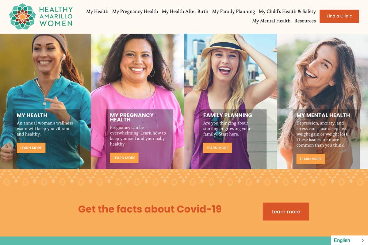 The Healthy Amarillo Women Website Homepage.